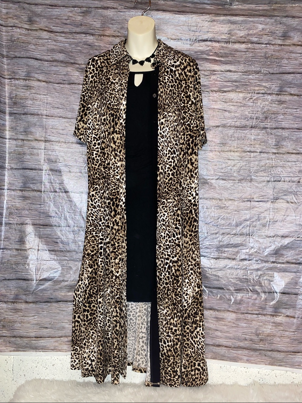 Nina Leonard Leopard Print Button Down Maxi Shirt Dress